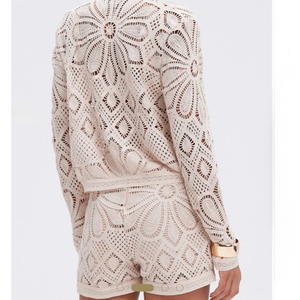 PatBO Cream Crochet High-Waist Shorts - Picture 3 of 7